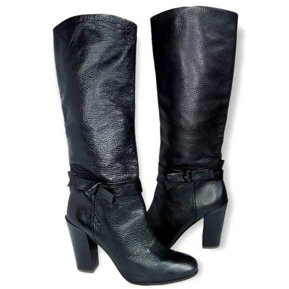 Kate Spade Mandie Knee High Boots Size 7.5M Black Pebbled Leather Designer